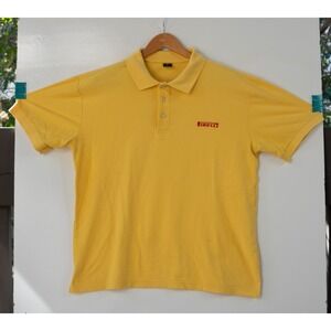 Vintage Y2K Pirelli Tires Men's Polo Shirt Embroidered Yellow Red Size XL